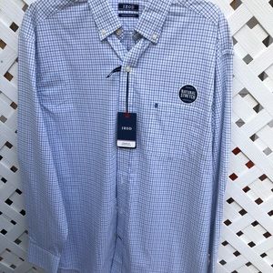 Men’s Izod Blue/white checked long sleeve shirt.  BRAND NEW W / TAG. 100% Cotton